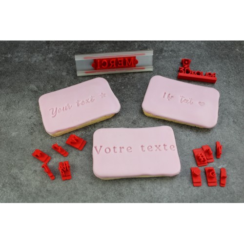 Kit d'alphabet pour pâtes et pâtisserie - 10 polices d'écriture au choix - Minuscules, Majuscules, Chiffres, Symboles - Réglette