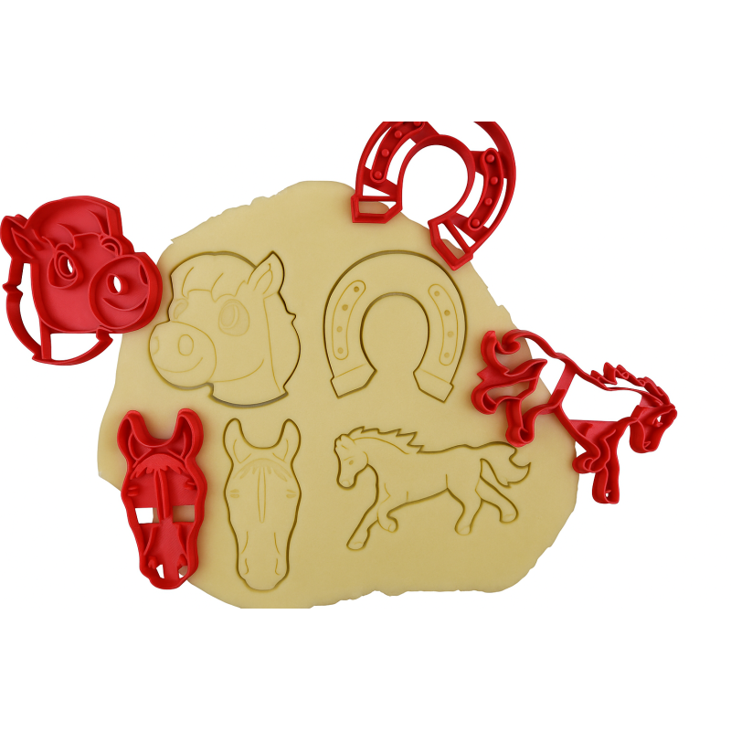 Thème Chevaux - Cheval, Fer à cheval, Tête de cheval 1 et 2 - Lot d'emporte-pièces